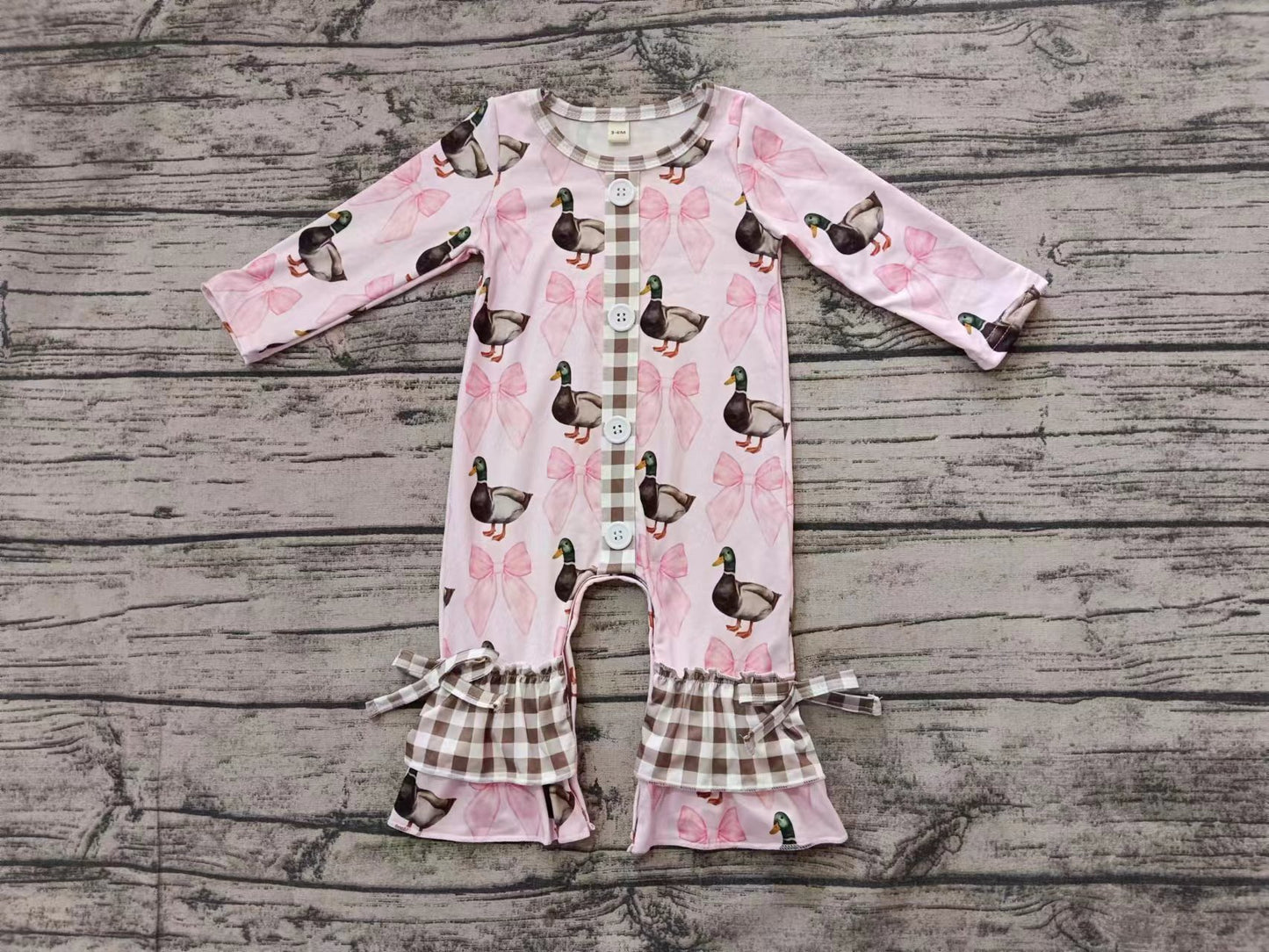 Infant Baby Girls Pink Ducks Bows Buttons Rompers preorder(moq 5)