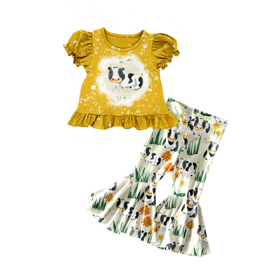 Baby Girls Cow Tunic Top Western Cute Bell Pants Sets preorder(moq 5)