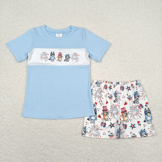 Baby Boys Blue Dogs 4th Of July Shirt Top Shorts Clothes Sets