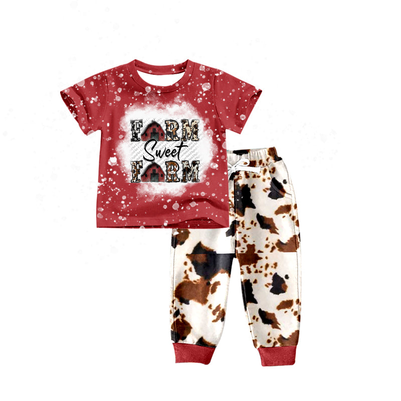 Baby Boys Farm Short Sleeve Tee Cow Pants Clothing Sets Preorder(moq 5)