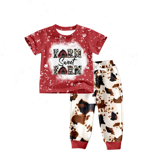 Baby Boys Farm Short Sleeve Tee Cow Pants Clothing Sets Preorder(moq 5)