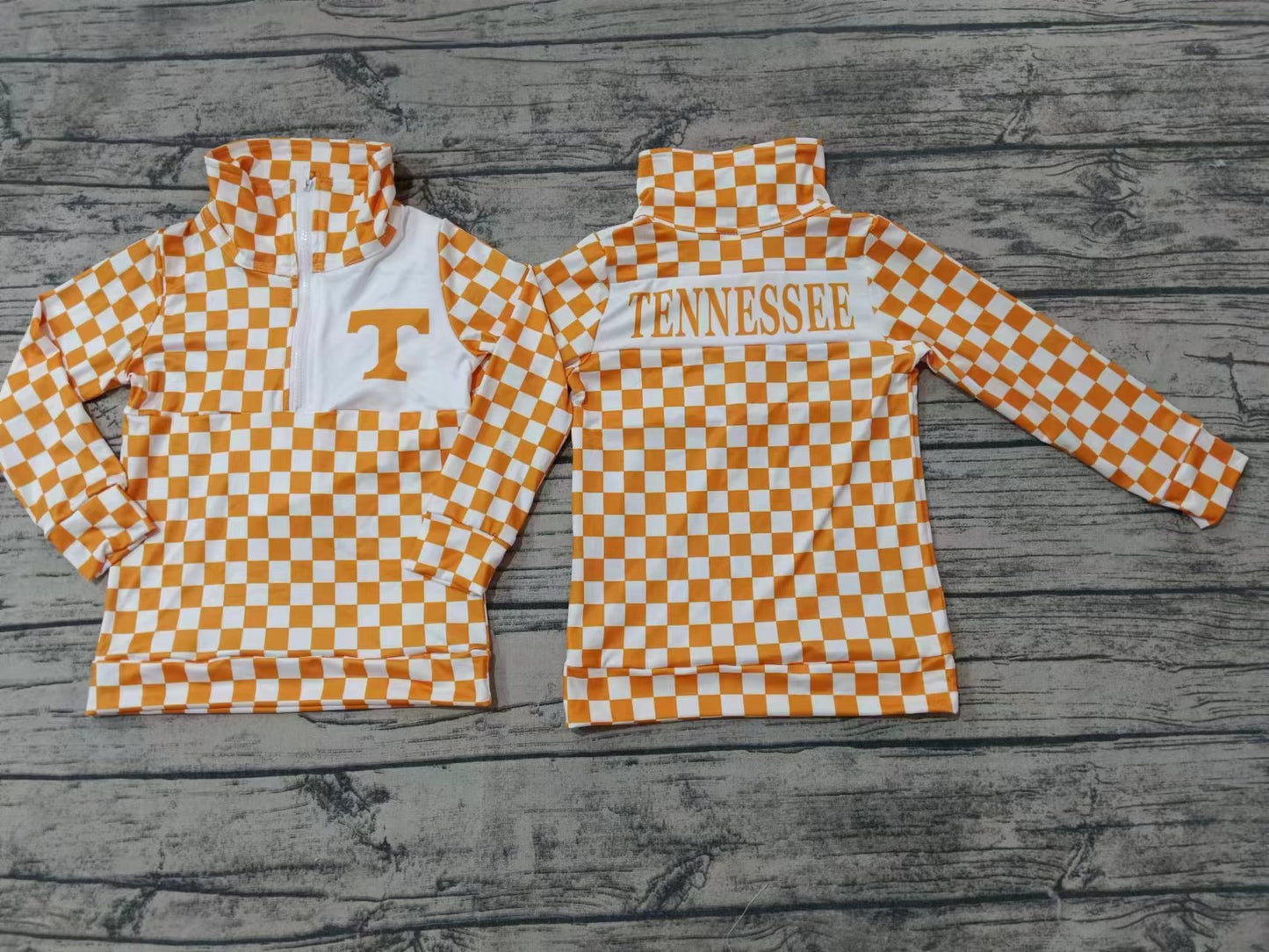 Baby Boys Tennessee Orange Checkered Zip Pullovers Tops preorder(MOQ 5)