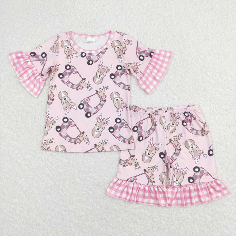 Baby Girls Summer Camo Deer Truck Tops Shorts Pajamas Outfits Clothes Sets