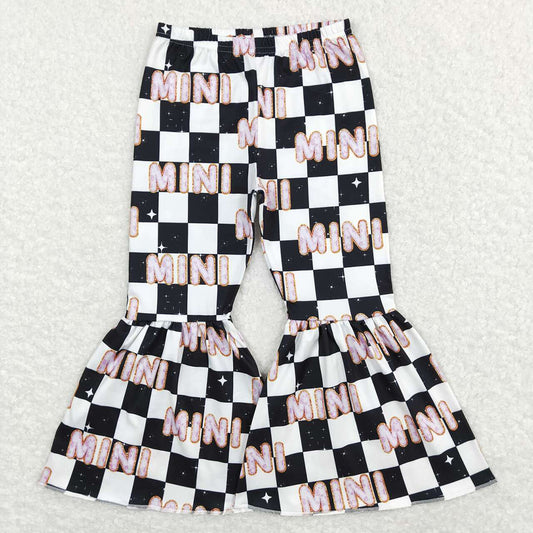 Baby Girls Mini Black Checkered Bell Bottom Flare Pants