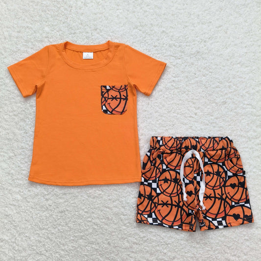 Baby Boys Orange Pocket Shirt Top Basketball Shorts Clothes Sets