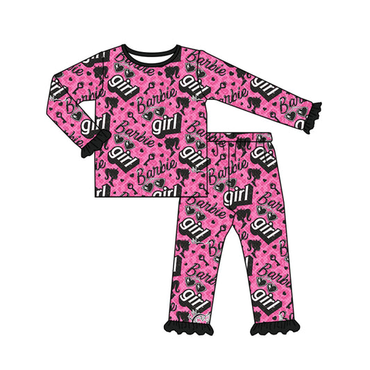 Baby Girls Pink Black Doll Pajamas Clothing Sets preorder(moq 5)