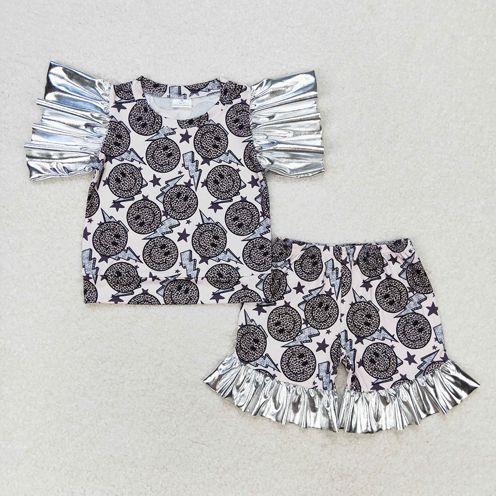 Baby Girls Smile Leopard Flutter Tee Shirts Ruffle Shorts Outfits Clothes Sets