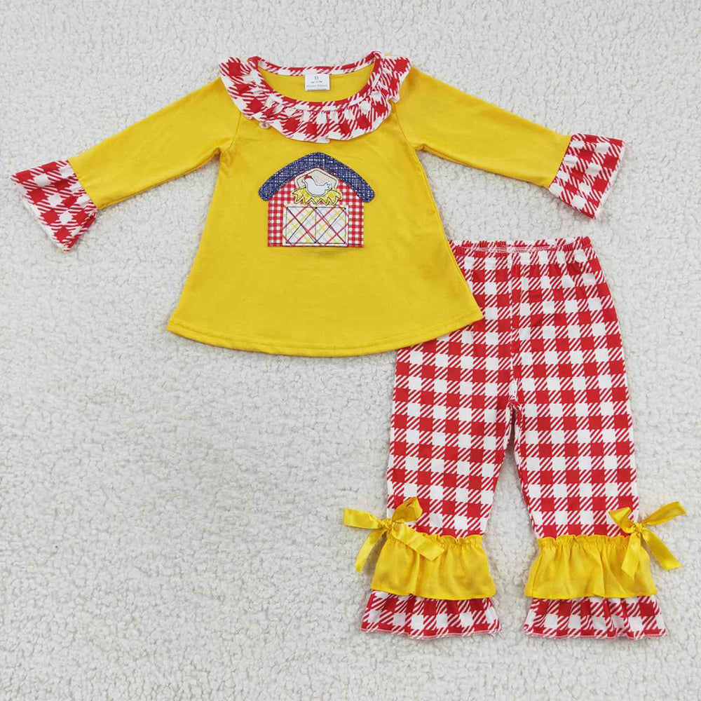 Baby Girls Fall Farm House Ruffle Pants Clothes Sets