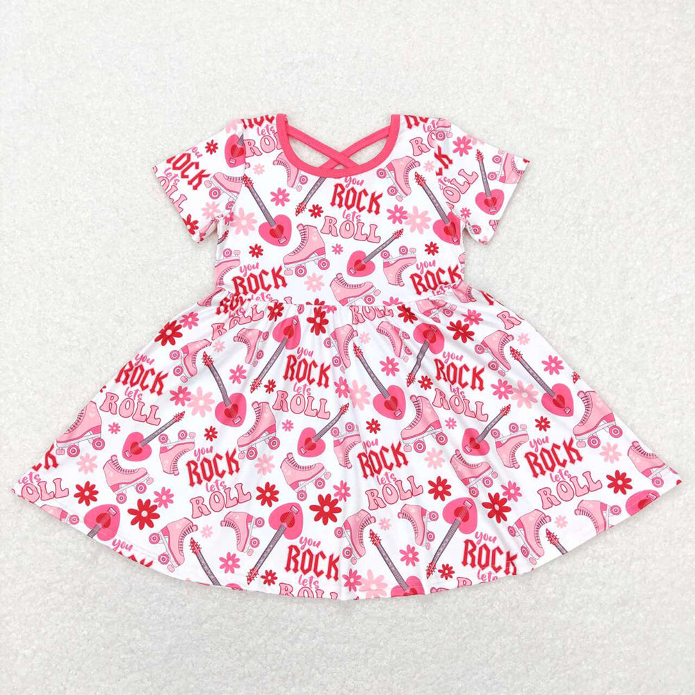 Baby Girls Valentines Rock Roll Short Sleeve Knee Length Dresses