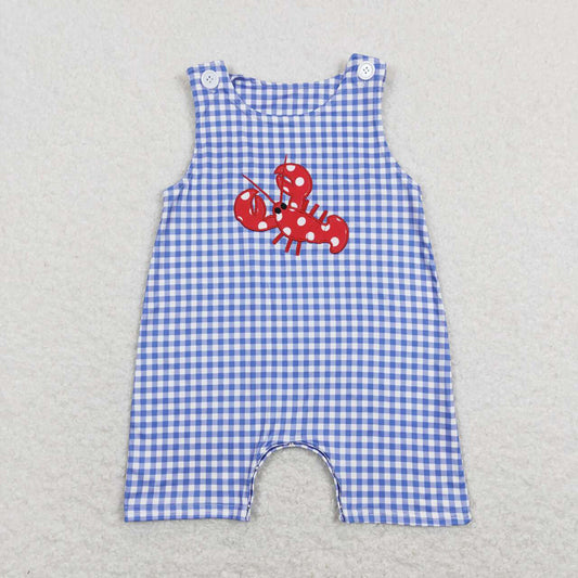Baby Infant Boys Crawfish Blue Checkered Rompers