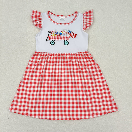 Baby Girls 4th Of July Flag Tractor Knee Length Dresses
