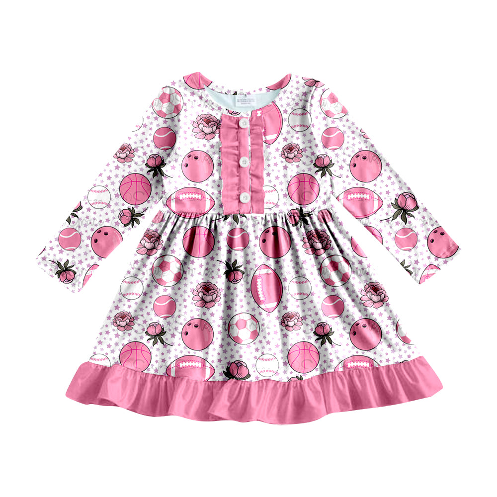 Baby Girls Pink Football Long Sleeve Ruffle Dresses preorder(moq 5)