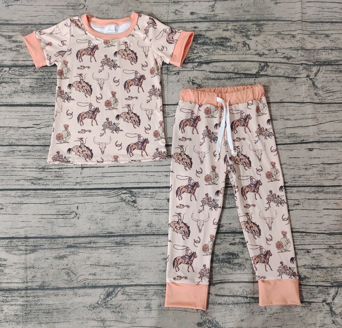 Baby Boys Rodeo Cow Skull Tee Shirt Pants Pajamas Clothes Sets