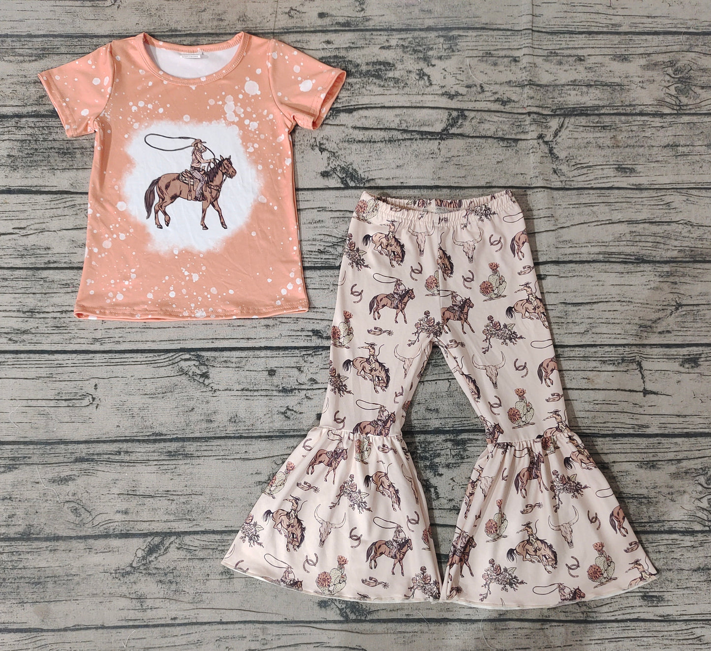 Baby Girls Rodeo Western Shirts Top Horse Bell Pants Clothes Sets