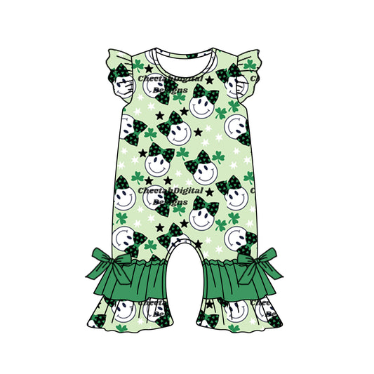 Baby Girls Flutter Sleeve St Patrick Day Smile Ruffle Rompers preorder(moq 5)