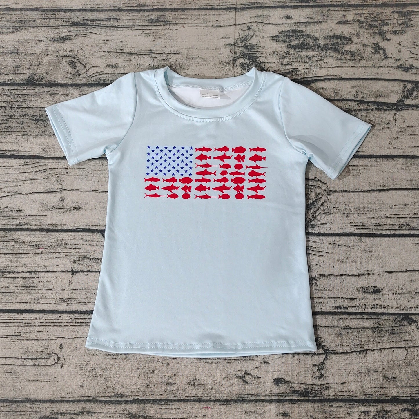 Baby Boys Blue Fishing Stars 4th of July Short Sleeve Tee Shirts Tops