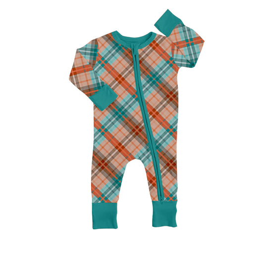 Fall Gingham Baby Boys Infant Long Sleeve Rompers preorder(moq 5)