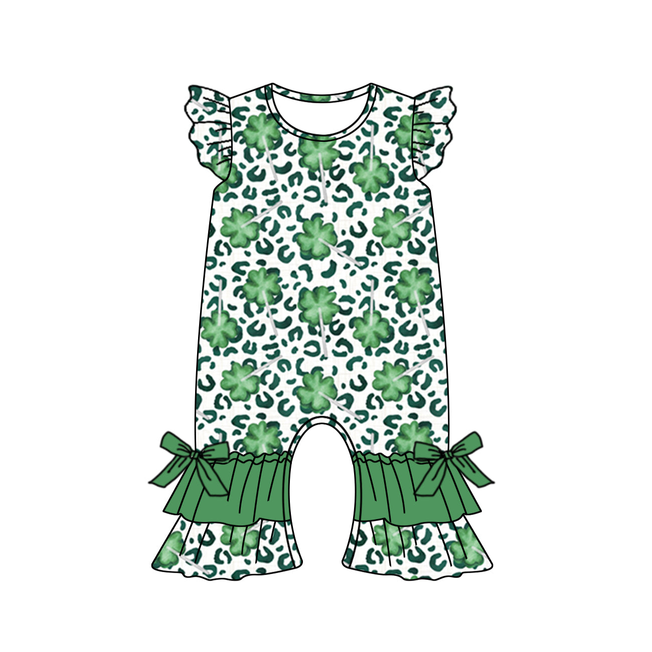 Baby Girls Flutter Sleeve St Patrick Day Ruffle Rompers preorder(moq 5)