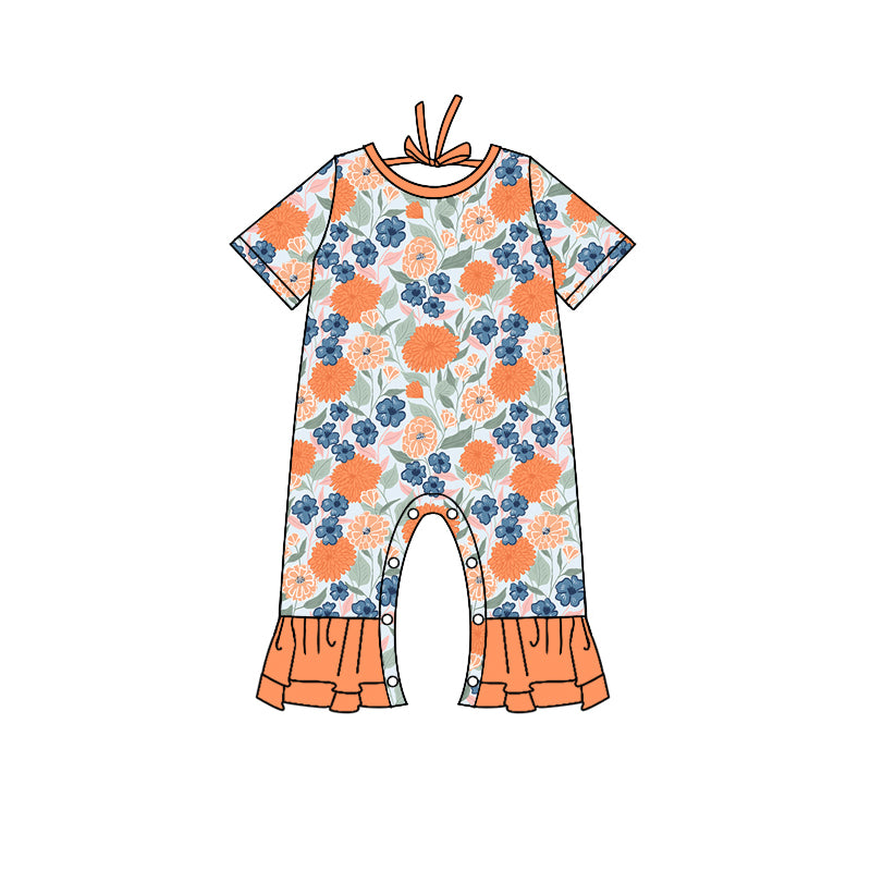 Baby Girls Orange Flowers Short Sleeve Rompers preorder(moq 5)