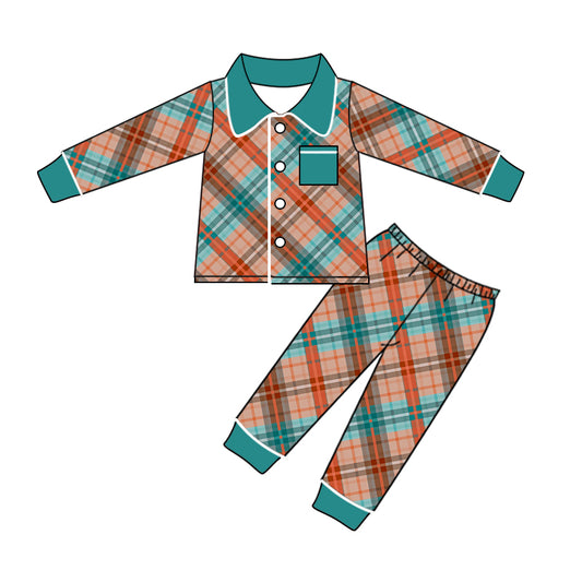 Baby Boys Gingham Ruffle Button Ups Pajamas Clothes Sets preorder(moq 5)