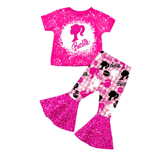 Baby Girls Pink Doll Bleached Top Bell Pants Clothes Sets preorder(moq 5)