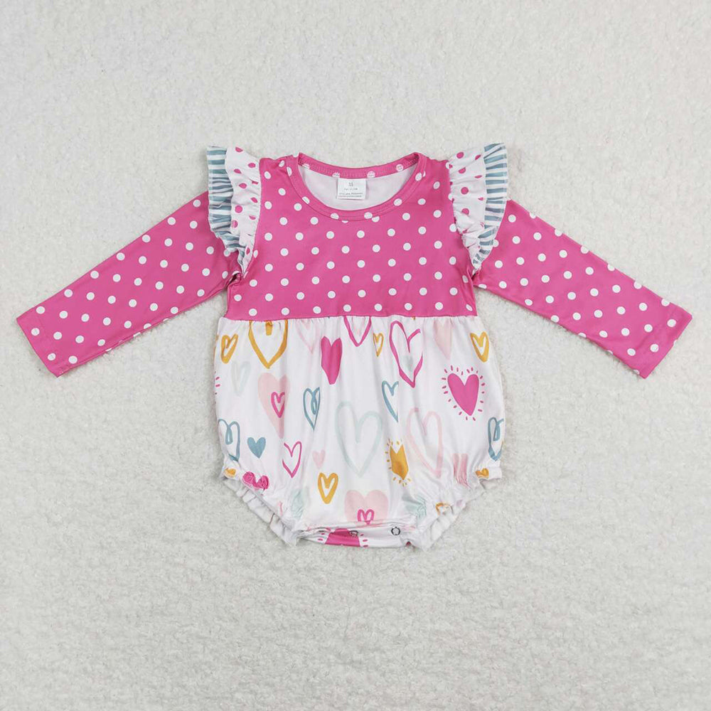 Baby Infant Girls Pink Dots Hearts Valentines Rompers