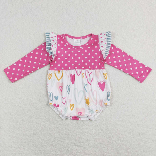 Baby Infant Girls Pink Dots Hearts Valentines Rompers