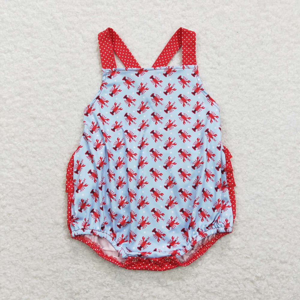 Baby Infant Girls Crawfish Straps Ruffle Bubble Rompers