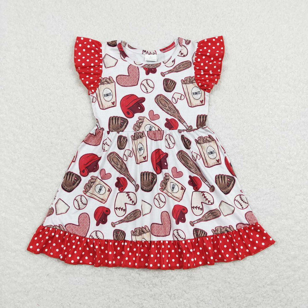 Baby Girls Baseball Flutter Sleeve Ruffle Knee Length Dresses