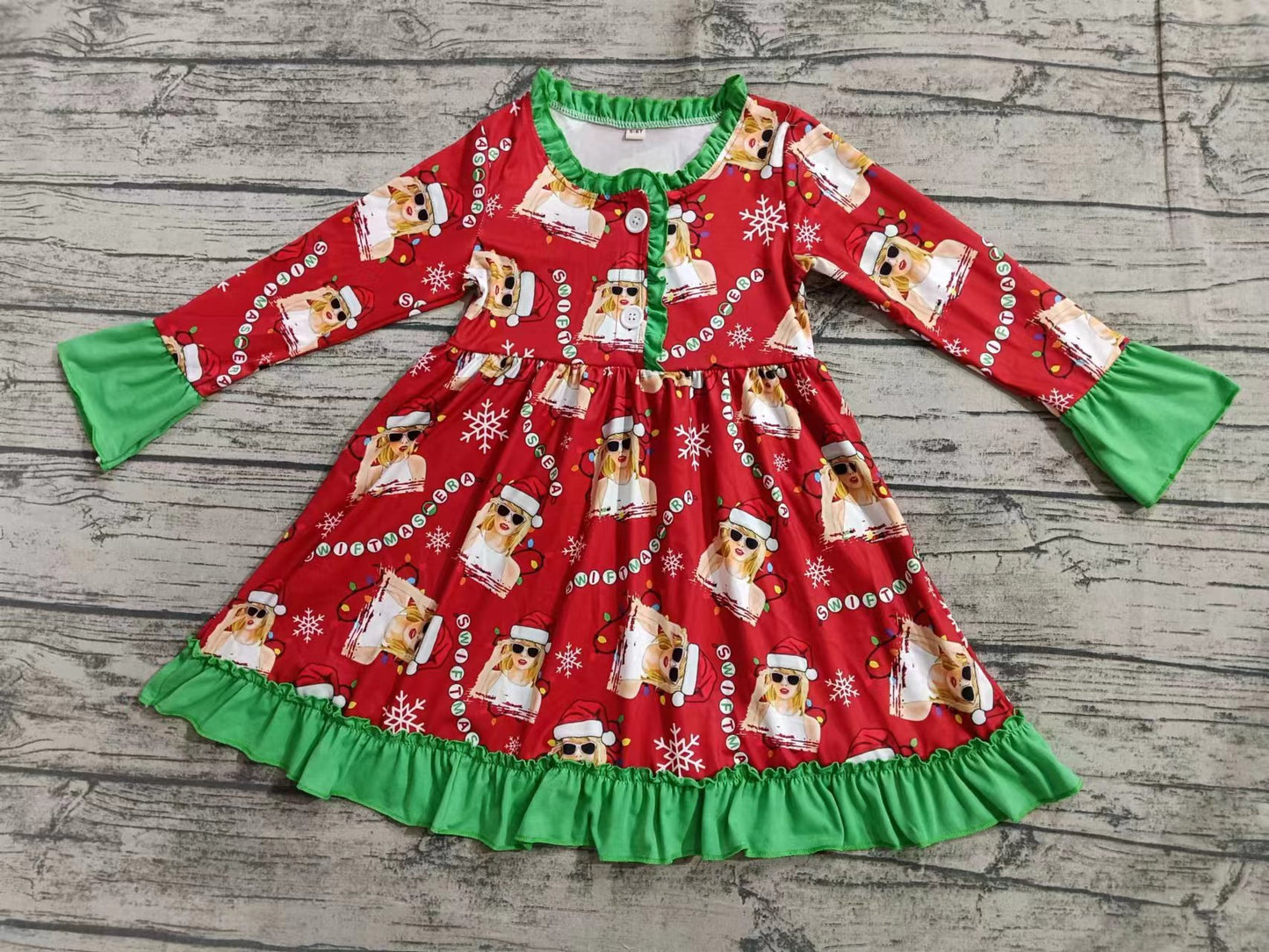 Baby Girls Christmas Singer Ruffle Knee Length Dresses preorder(MOQ 5)