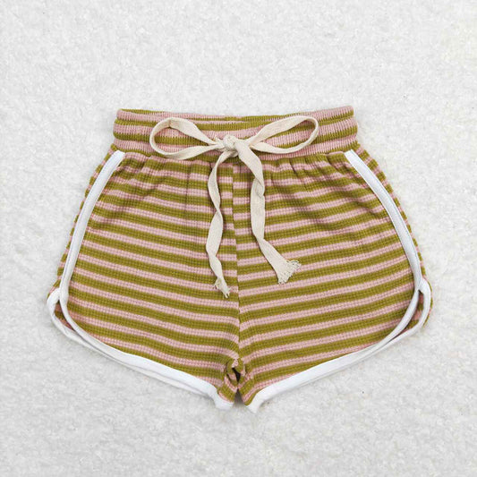 Baby Girls Pink Green Stripes Summer Sports Design Shorts