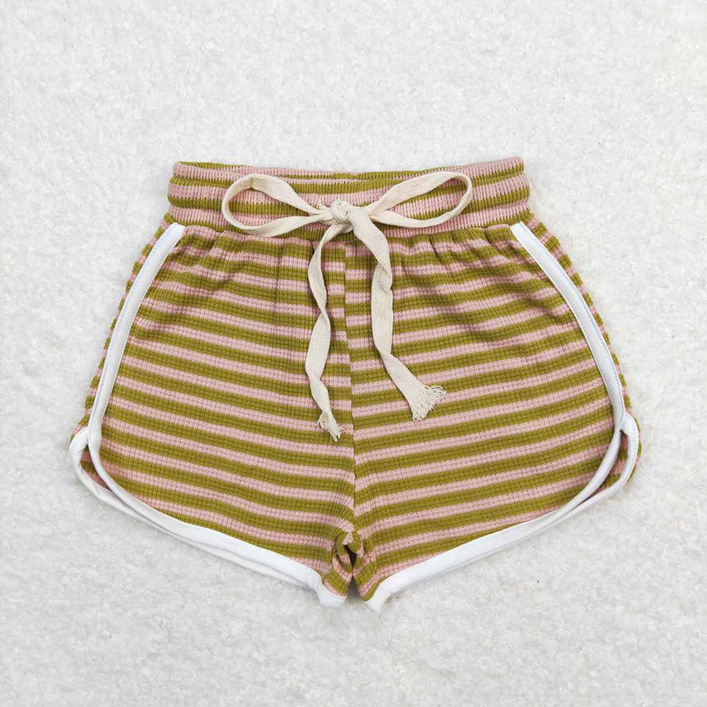 Baby Girls Pink Green Stripes Summer Sports Design Shorts