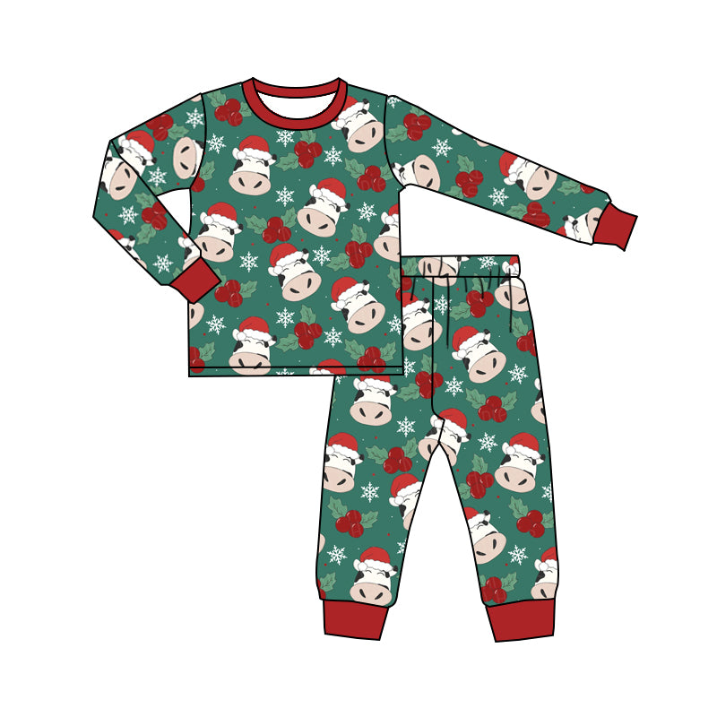 Baby Kids Christmas Cows Long Sleeve Top Pants Pajamas Sets preorder(moq 5)