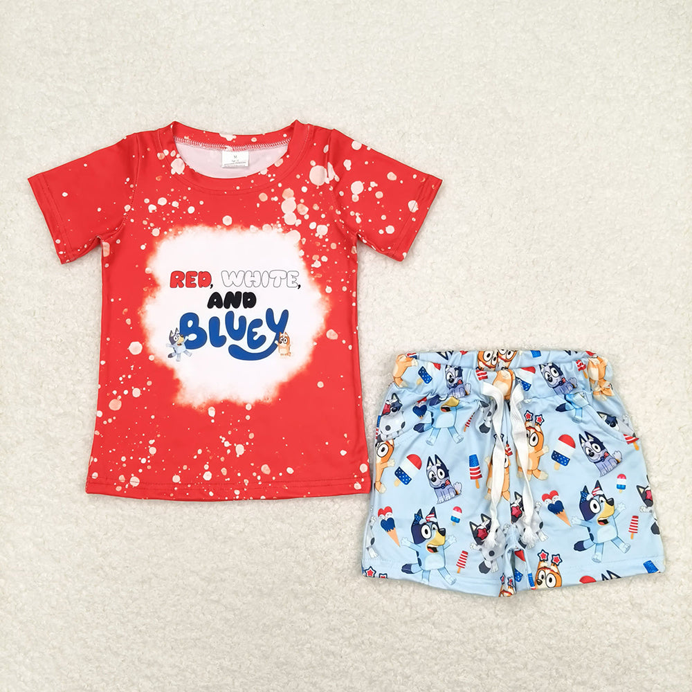 Baby Boys 4th Of July Red Dog Shirts Shorts Clothes Sets