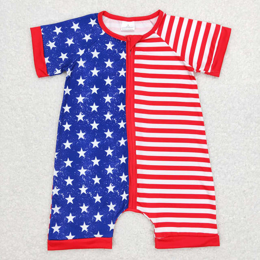 Baby Infant Boys Toddler 4th Of July Star Red Stripes Short Sleeve Rompers