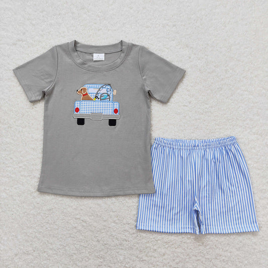 Baby Boys Dog Fishing Sibling Rompers Clothes Sets