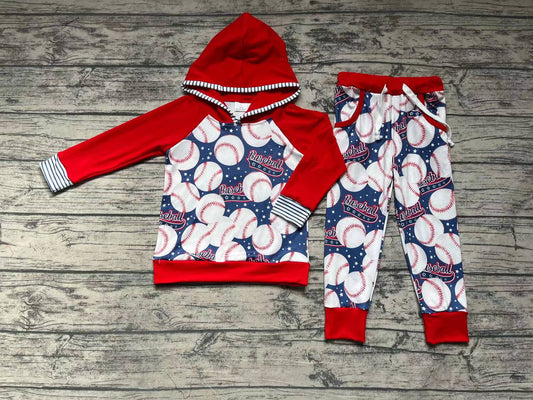 Baby Boys Baseball Long Sleeve Hooded Top Pants Clothes Sets