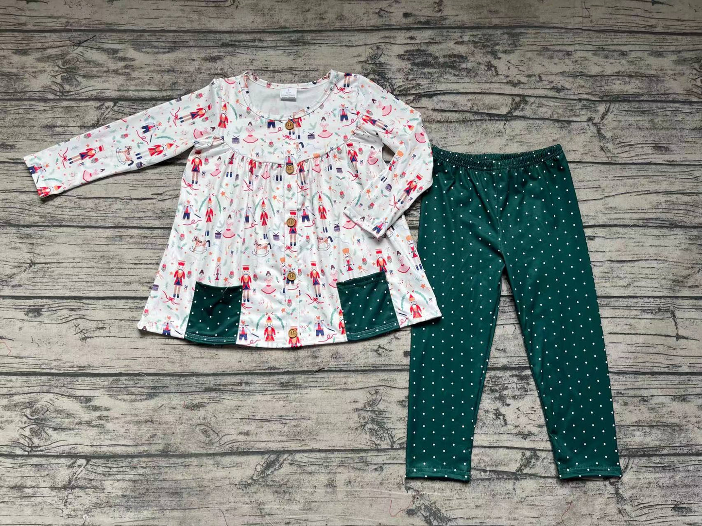 Baby Girls Christmas Soldier Pocket Tunic Dots Legging Pants Clothing Sets