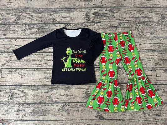 Baby Girls Black Green Frog Top Shirt Bell Christmas Pants Clothing Sets