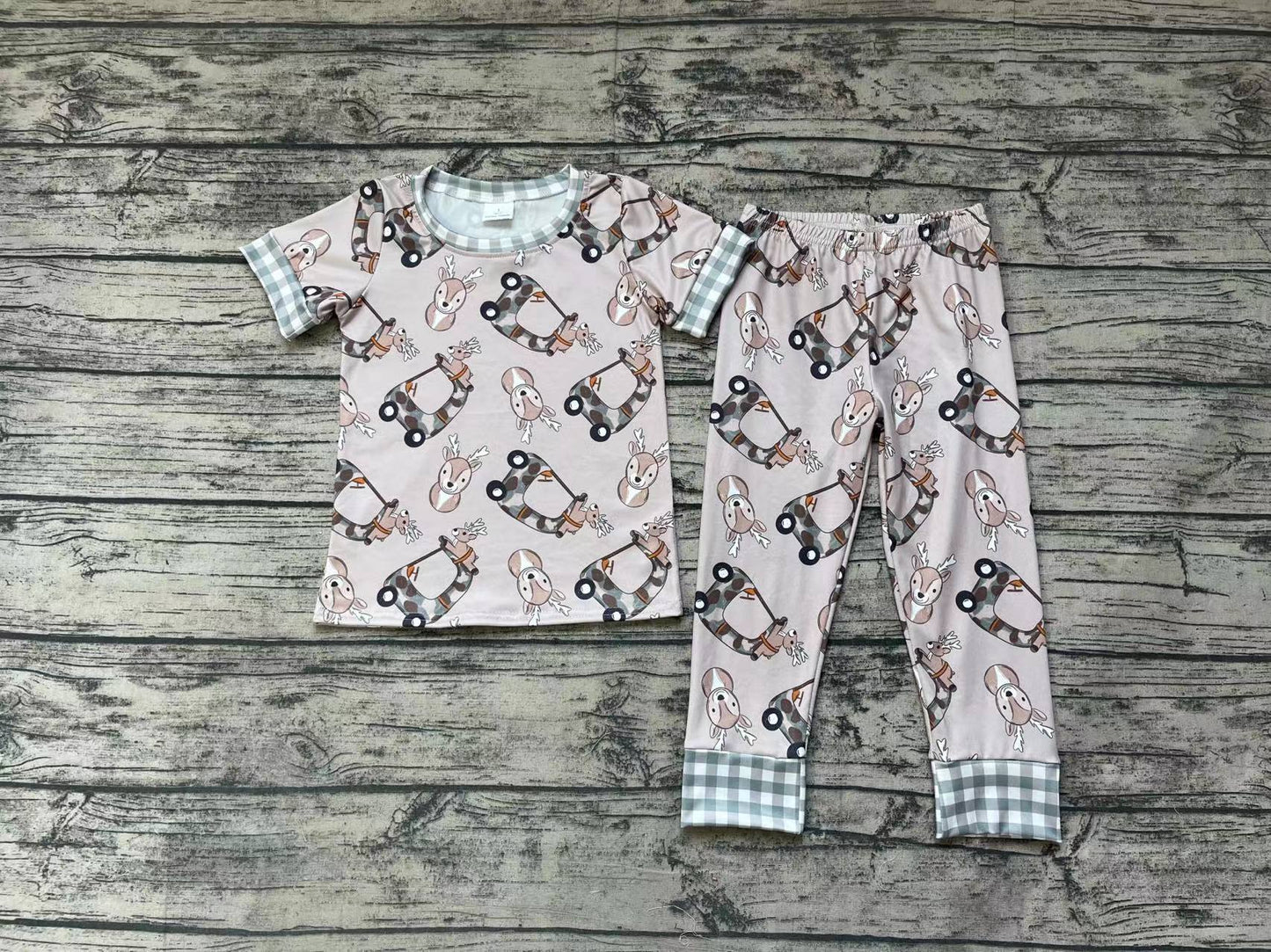 Baby Boys Green Camo Deer Truck Tops Pants Pajamas Outfits Clothes Sets