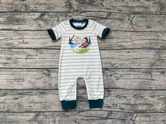 Baby Boys Duck Hunting Khaki Stripes Short Sleeve Rompers