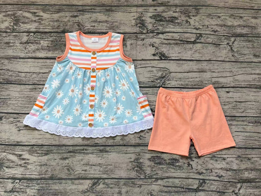 Baby Girls Summer Daisy Sleeveless Tunic Tops Shorts Outfits Clothes Sets