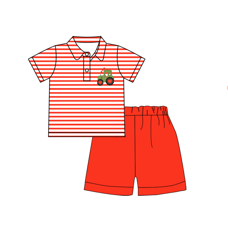 Baby Boys Red Hearts Tractor Tee Top Shorts Clothing Sets Preorder(moq 5)