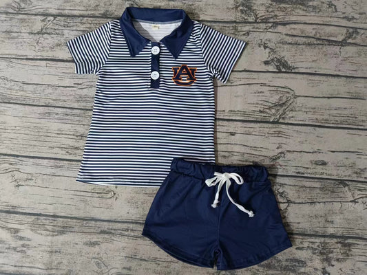 Baby Boys Navy Stripes Team Short Sleeve Tee Shirt Shorts Clothes Sets preorder(moq 5)