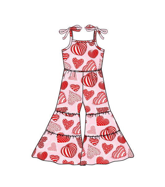 Baby Girls Hearts Valentines Stripes Straps Jumpsuits preorder(moq 5)
