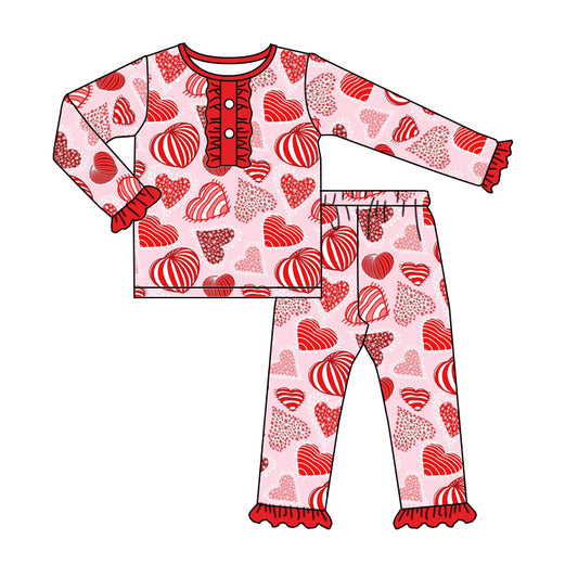 Baby Girls Hearts Valentines Stripes Shirts Top Pants Pajamas Clothes Sets preorder(moq 5)