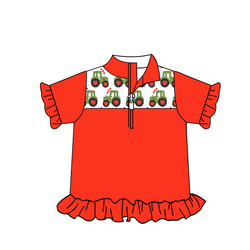 Baby Girls Red Hearts Tractor Tee Top Zip Pullovers Preorder(moq 5)