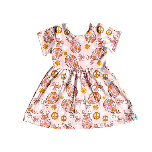 Baby Girls Easter Eggs Ears Short Sleeve Knee Length Dresses Preorder(moq 5)