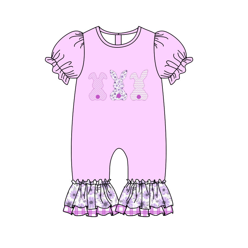 Baby Infant Girls Lavender Rabbits Short Sleeve Ruffle Rompers preorder(moq 5)