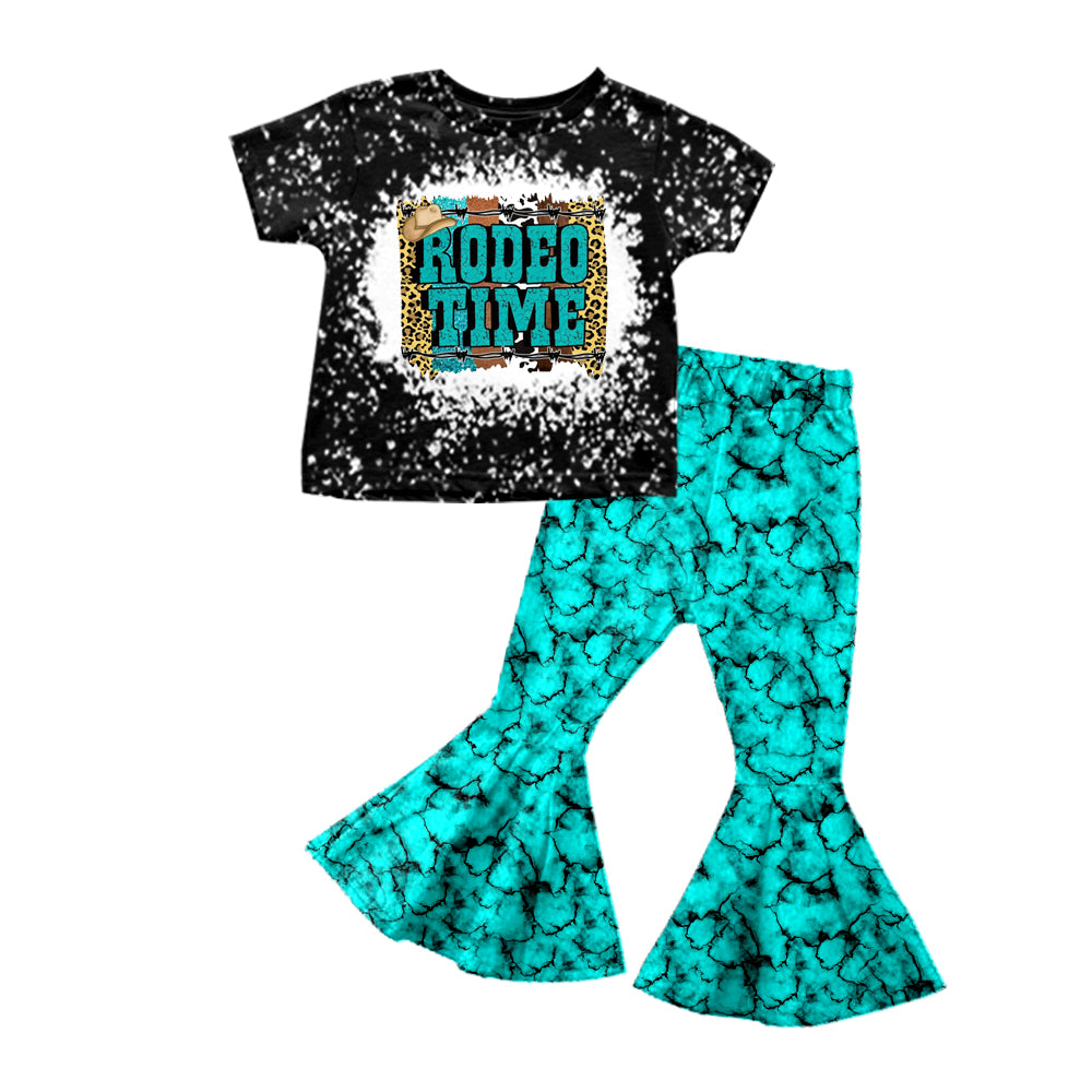 Baby Girls Short Sleeve Rodeo Time Tee Shirt Bell Pants Clothing Sets Preorder(moq 5)